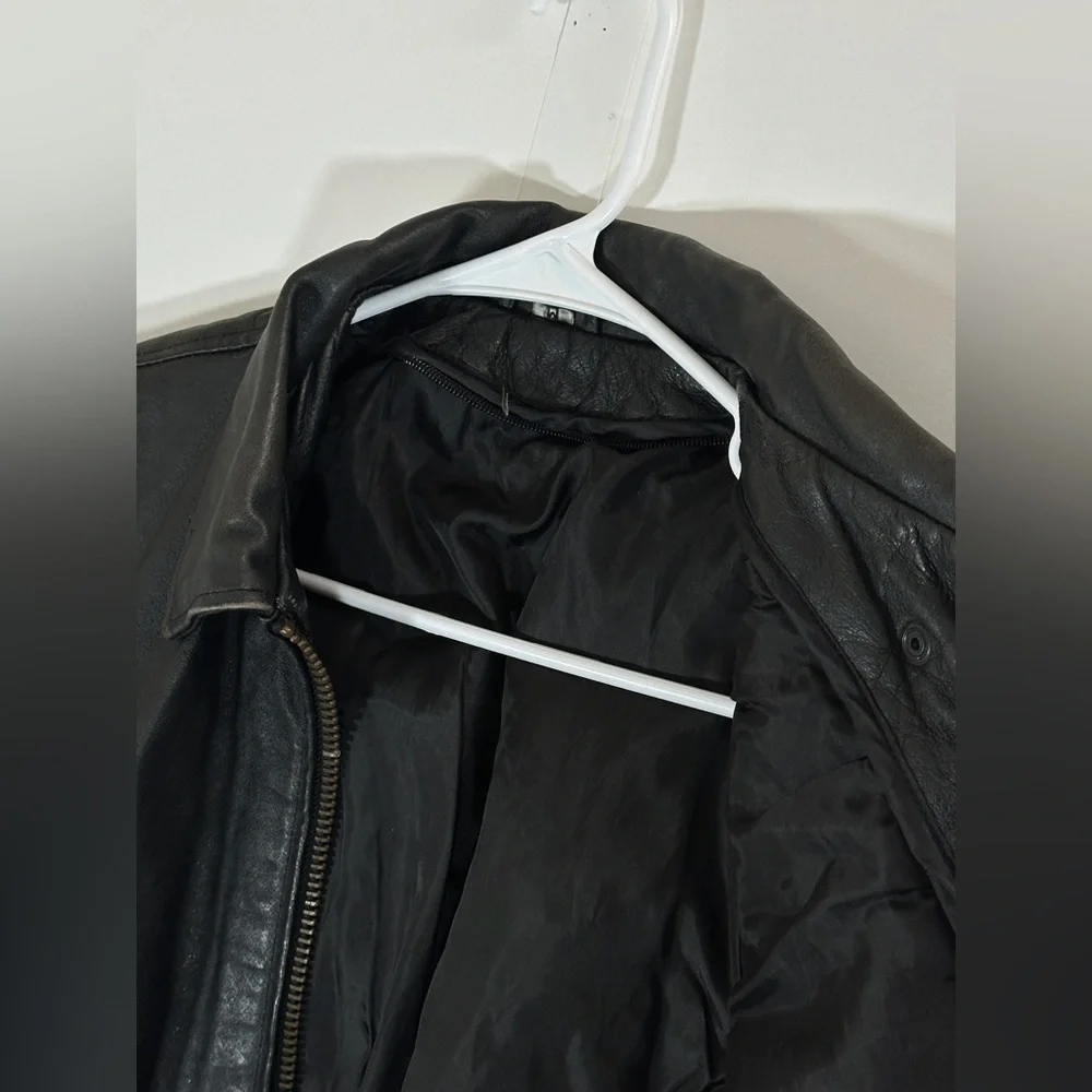 Fringed Black Leather Motorcycle Jacket Vintage Biker Women Medium 1990s Western - Picture 11 of 15